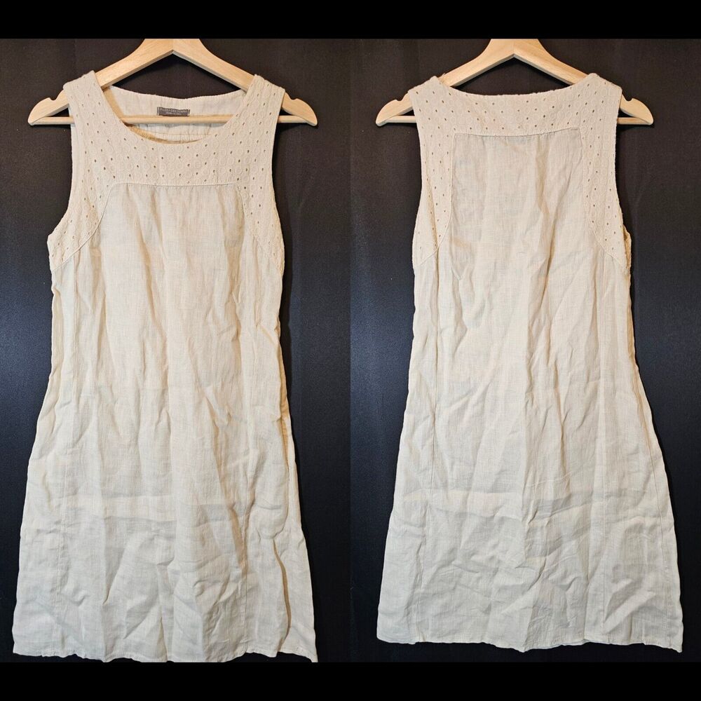 Piazza Del Tempio Linen Dress Cream Natural Eyelet Yoke Detail Lightweight M?